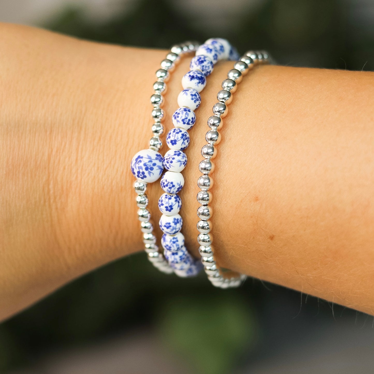 Blue Floral Dainty Bracelet