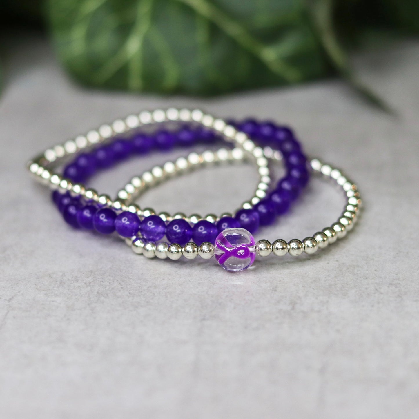 Purple Ribbon Bracelet Stack
