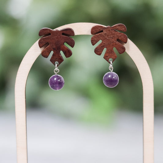 Wooden Monstera Earrings
