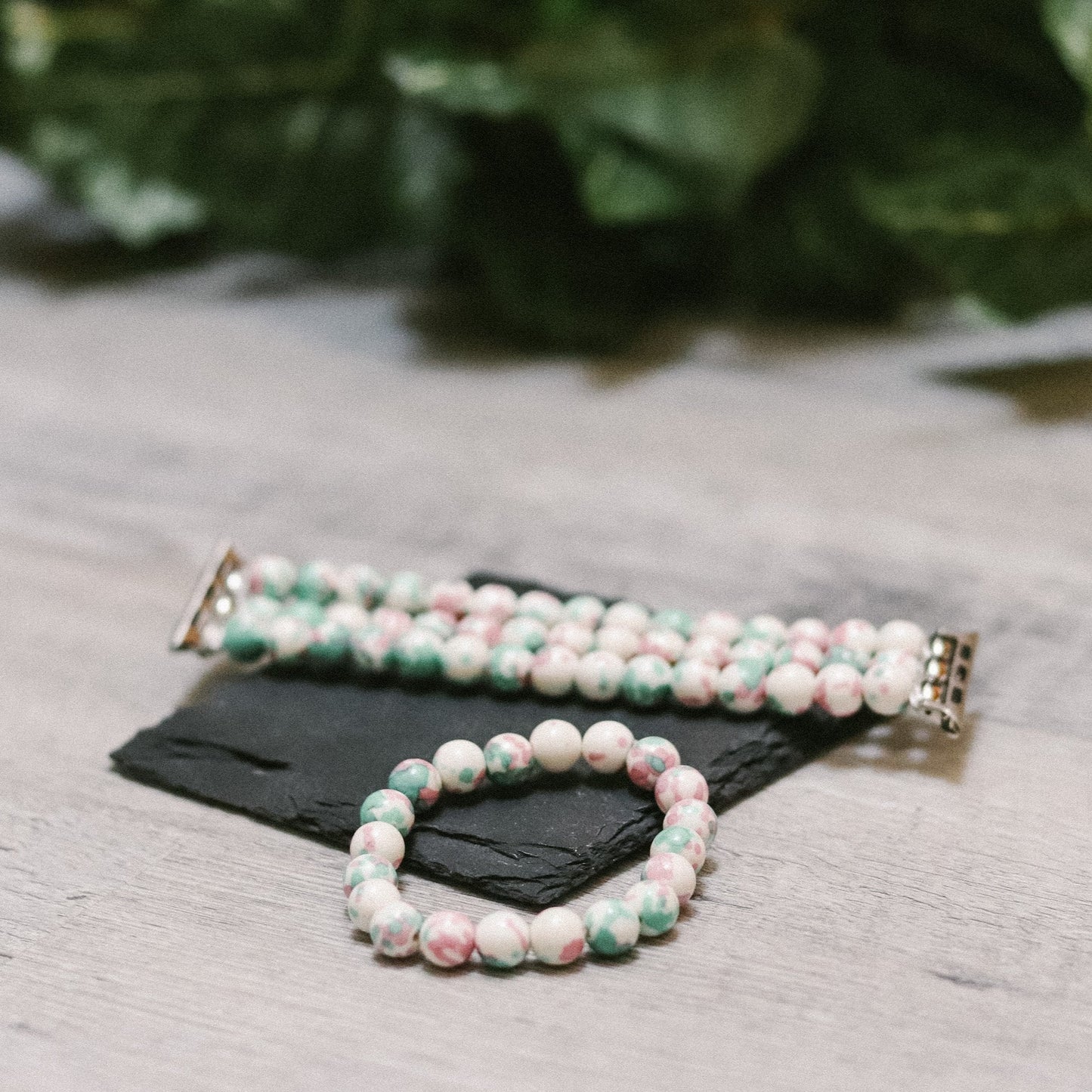 Rain Flower Pink & Green Jade Bracelet