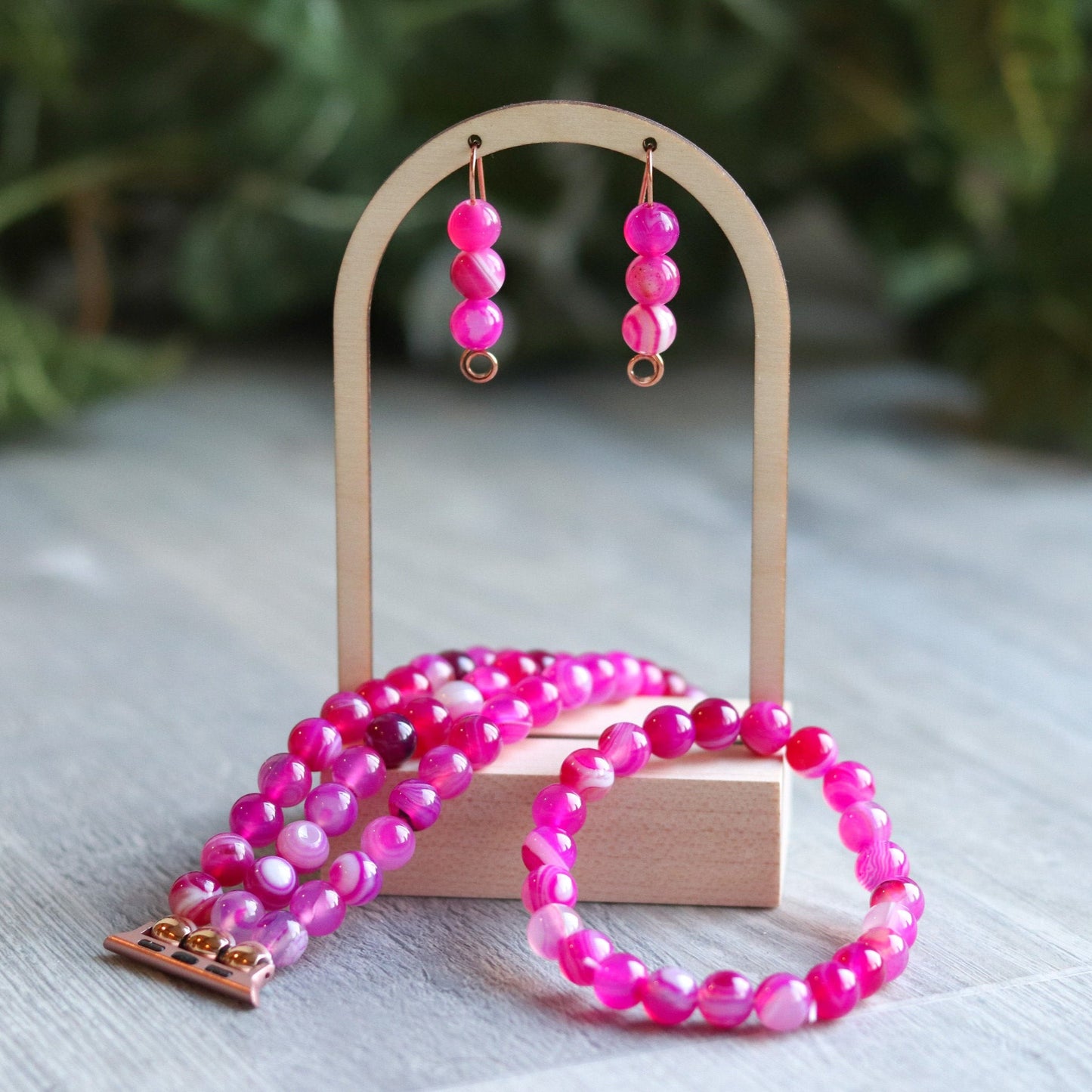 Pink Stripe Agate Earrings
