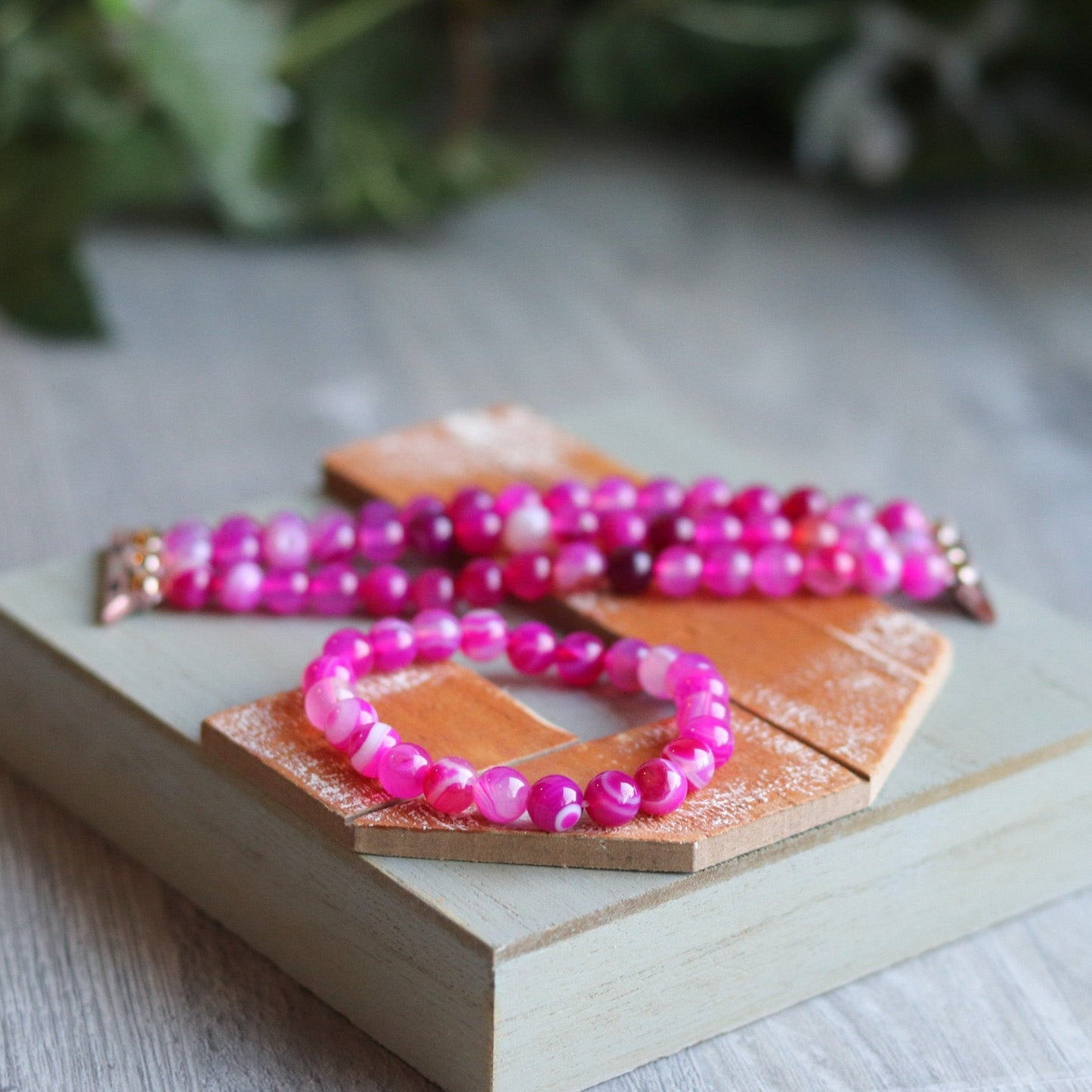 Pink Stripe Agate Bracelet